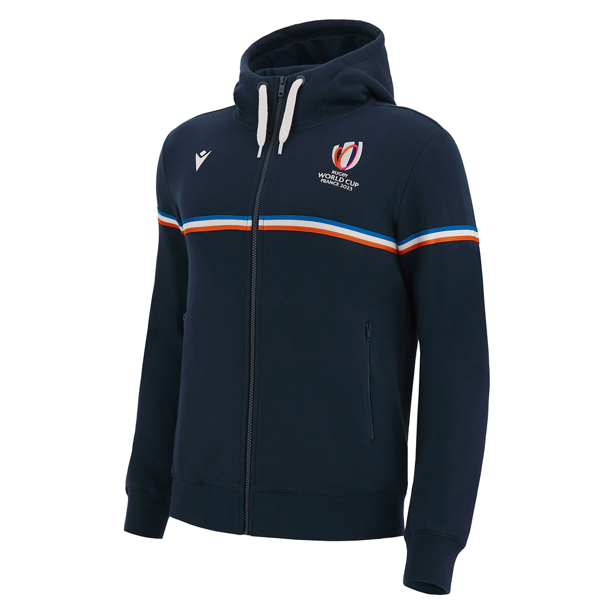 Rugby World Cup 2023 Macron Mens Full Zip Hoodie - Navy - Front Rugby World Cup 2023 Macron Mens Full Zip Hoodie - Navy - Front