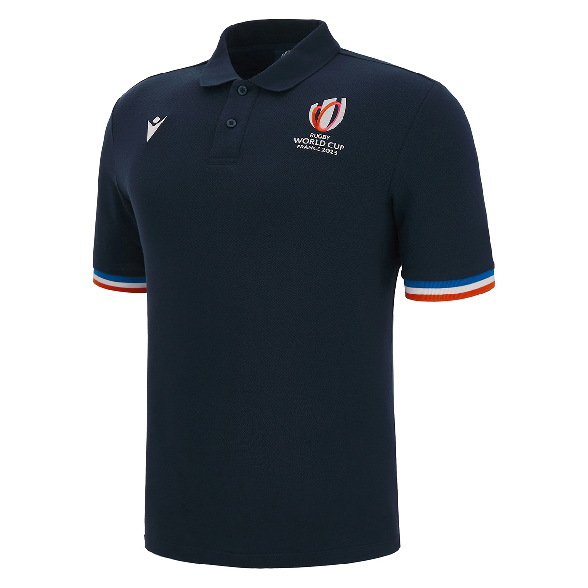 Rugby World Cup 2023 Macron Mens Polo Shirt - Navy - Front Rugby World Cup 2023 Macron Mens Polo Shirt - Navy - Front