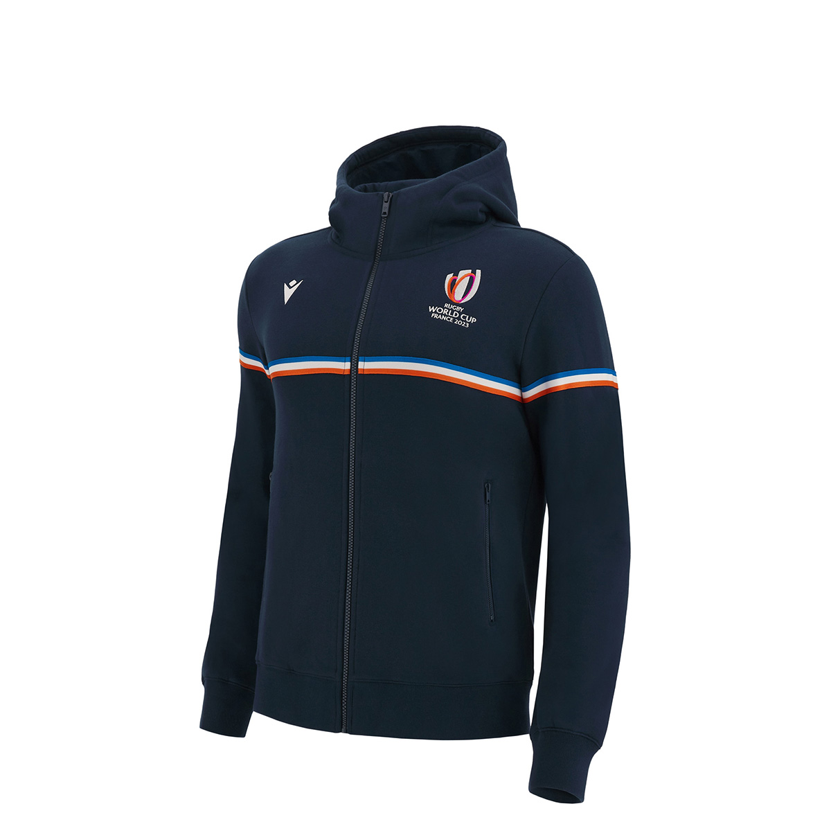 Rugby World Cup 2023 Macron Kids Full Zip Hoodie - Navy - Front Rugby World Cup 2023 Macron Kids Full Zip Hoodie - Navy - Front
