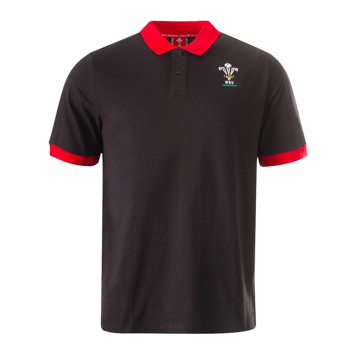 Macron Wales Mens Polycotton Polo - Black - Front Macron Wales Mens Polycotton Polo - Black - Front