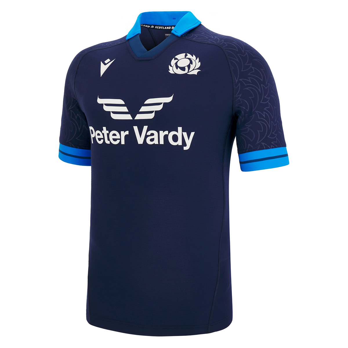 Scotland Mens Bodyfit Home Rugby Shirt - Short Sleeve Navy 2023  Scotland Mens Bodyfit Home Rugby Shirt - Short Sleeve Navy 2023