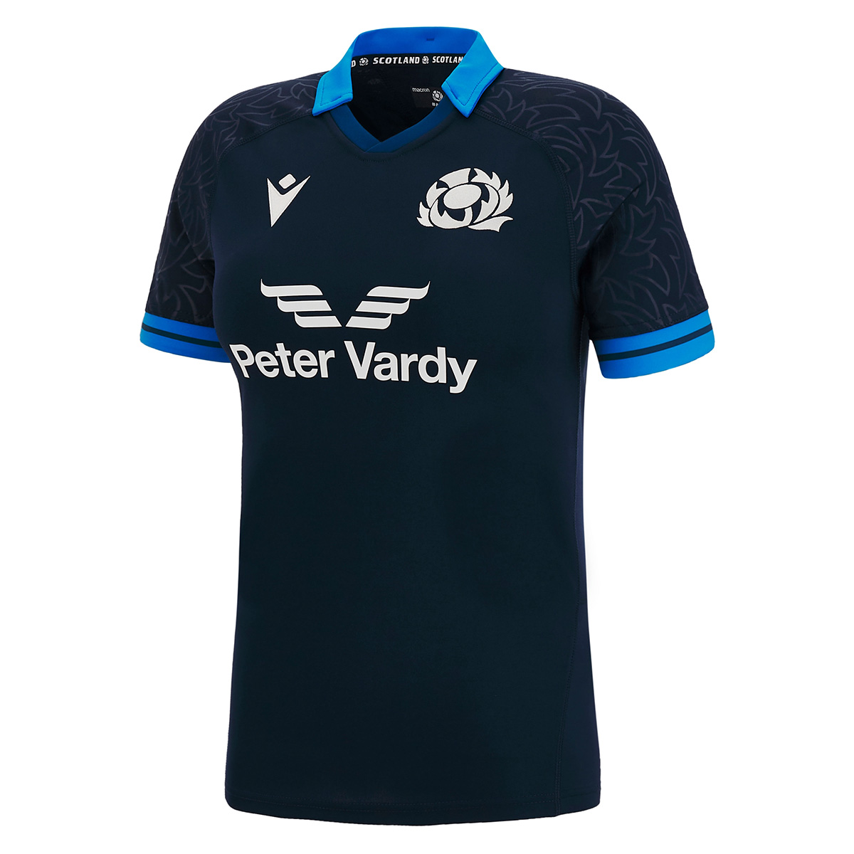 Scotland Womens Home Rugby Shirt - Short Sleeve Navy 2023 - Fron Scotland Womens Home Rugby Shirt - Short Sleeve Navy 2023 - Fron