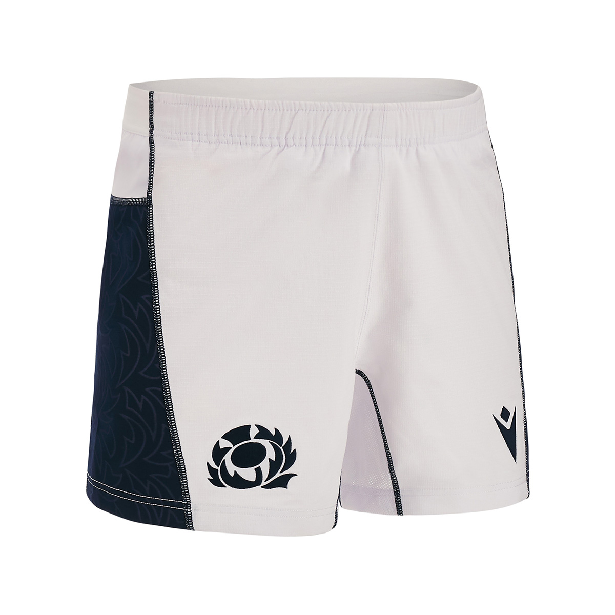 Scotland Mens Home Rugby Shorts - White 2023 - Front Scotland Mens Home Rugby Shorts - White 2023 - Front