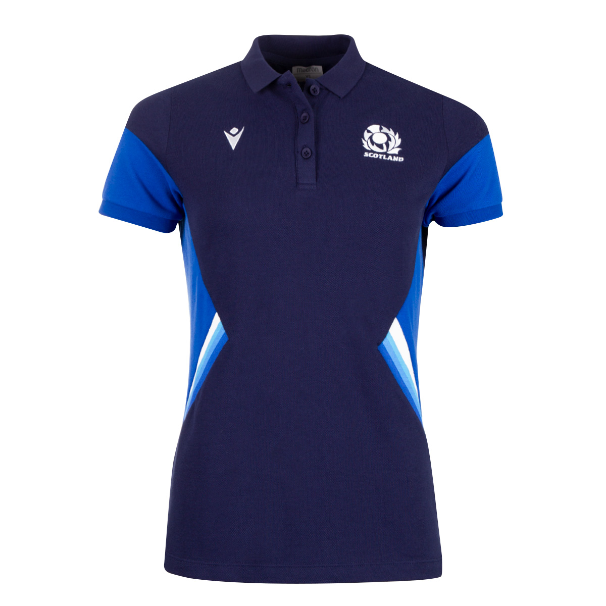 Scotland Womens Travel Polycotton Polo - Navy 2023 - Front Scotland Womens Travel Polycotton Polo - Navy 2023 - Front