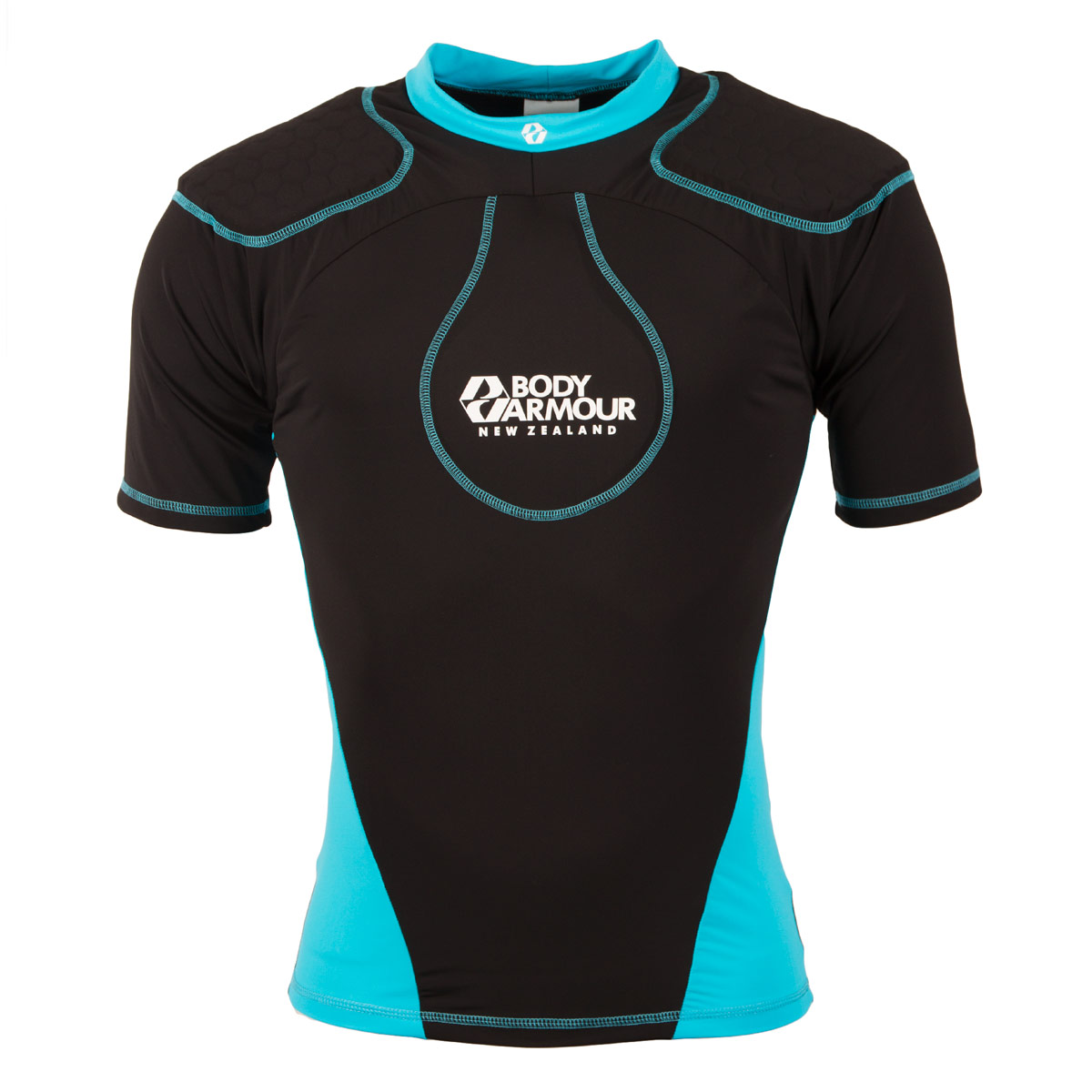 Body Armour Flexitop Rugby Shoulder Pads Black/Cyan - Front Body Armour Flexitop Rugby Shoulder Pads Black/Cyan - Front