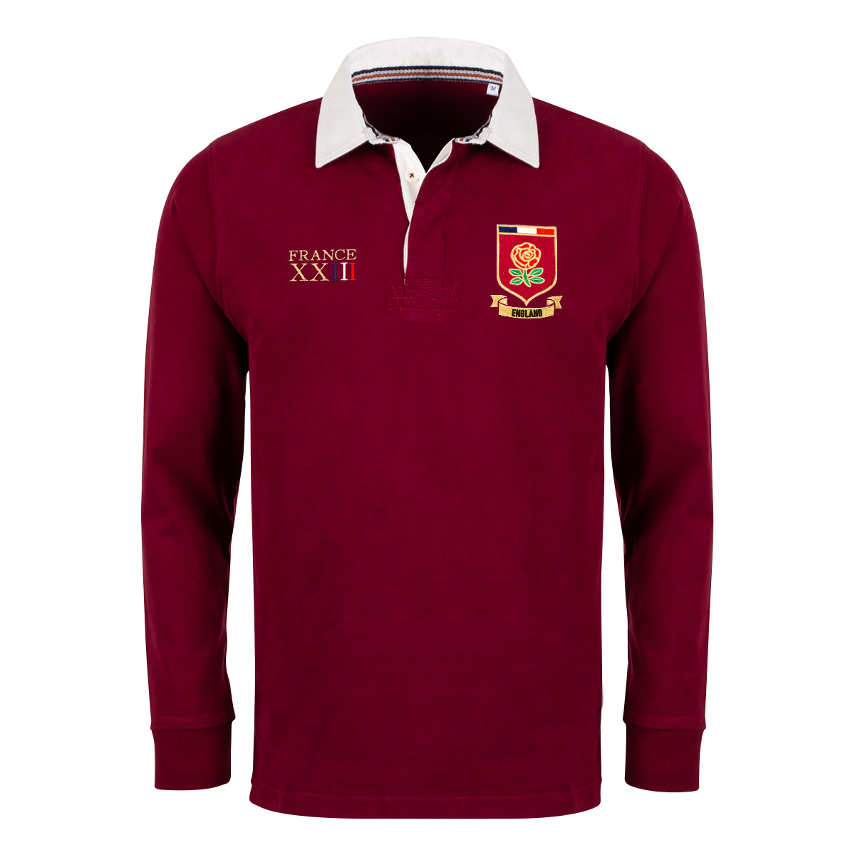 England Mens World Cup Heavyweight Rugby Shirt - Burgundy - Fron England Mens World Cup Heavyweight Rugby Shirt - Burgundy - Fron