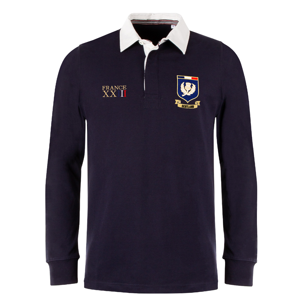 Scotland Mens World Cup Heavyweight Rugby Shirt - Navy - Front Scotland Mens World Cup Heavyweight Rugby Shirt - Navy - Front