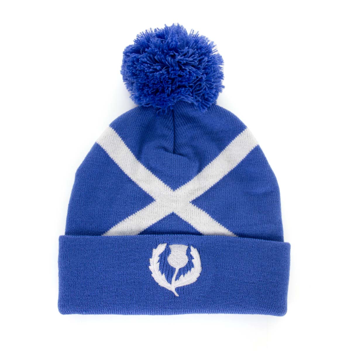 Glenmuir Adults Scotland Saltire Pom Pom Hat - Tahiti Blue - Fro Glenmuir Adults Scotland Saltire Pom Pom Hat - Tahiti Blue - Fro
