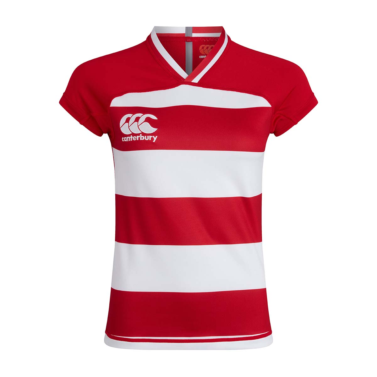 Canterbury Womens Teamwear Hooped Evader Rugby Shirt Red/White - Canterbury Womens Teamwear Hooped Evader Rugby Shirt Red/White -