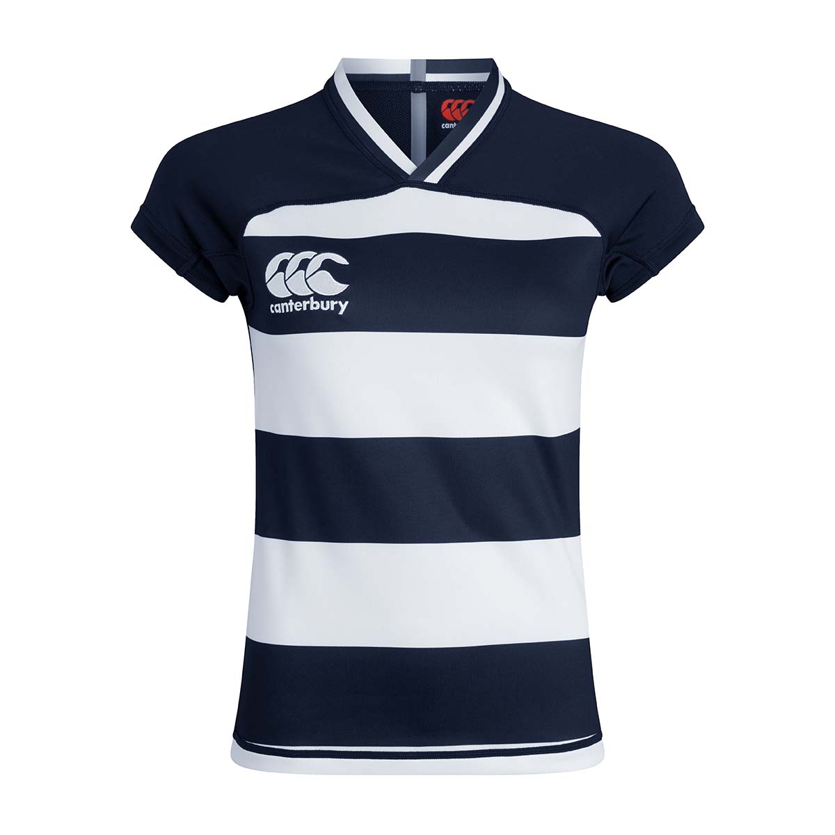 Canterbury Womens Teamwear Hooped Evader Rugby Shirt Navy/White  Canterbury Womens Teamwear Hooped Evader Rugby Shirt Navy/White