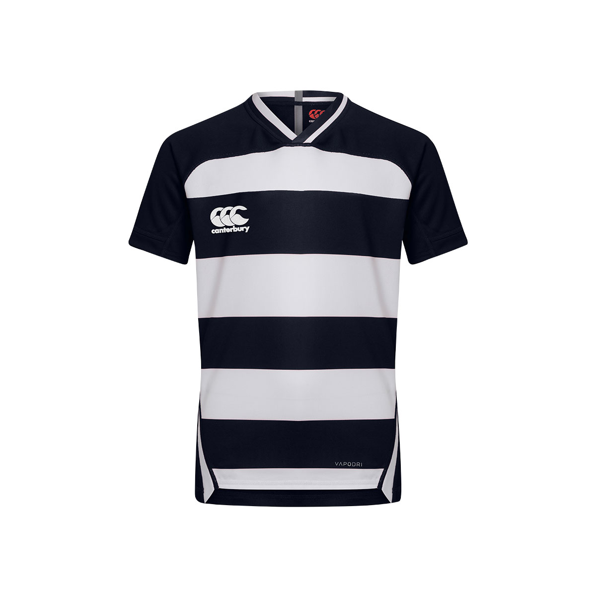 Canterbury Teamwear Hooped Evader Rugby Shirt Navy/White Youths  Canterbury Teamwear Hooped Evader Rugby Shirt Navy/White Youths