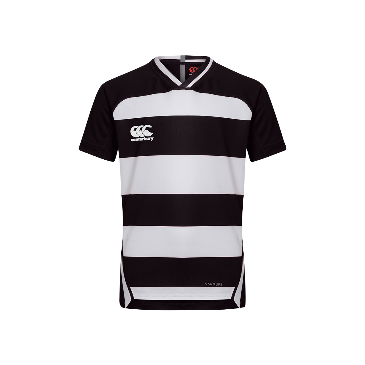 Canterbury Teamwear Hooped Evader Rugby Shirt Black/White Kids - Canterbury Teamwear Hooped Evader Rugby Shirt Black/White Kids -