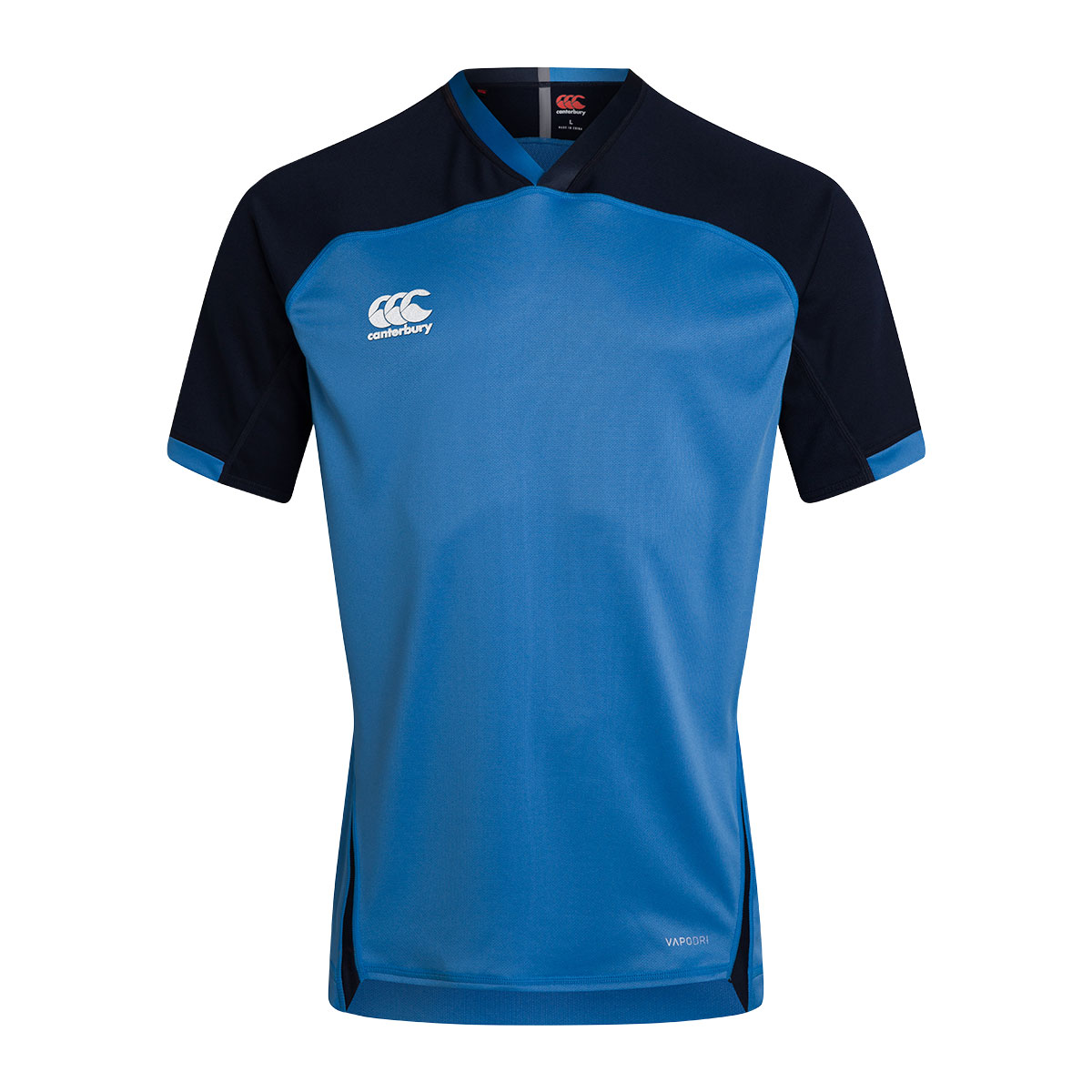 Canterbury Teamwear Plain Evader Rugby Shirt Sky - Front Canterbury Teamwear Plain Evader Rugby Shirt Sky - Front