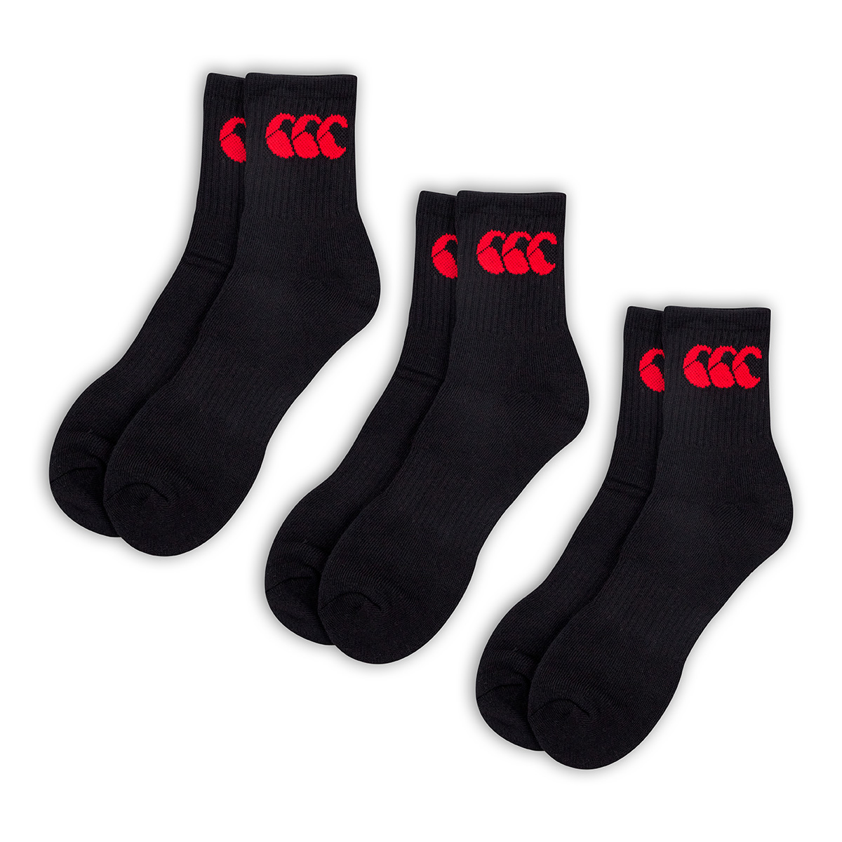 Canterbury Adults 3 Pack Crew Socks - Black - 3 Pairs Canterbury Adults 3 Pack Crew Socks - Black - 3 Pairs