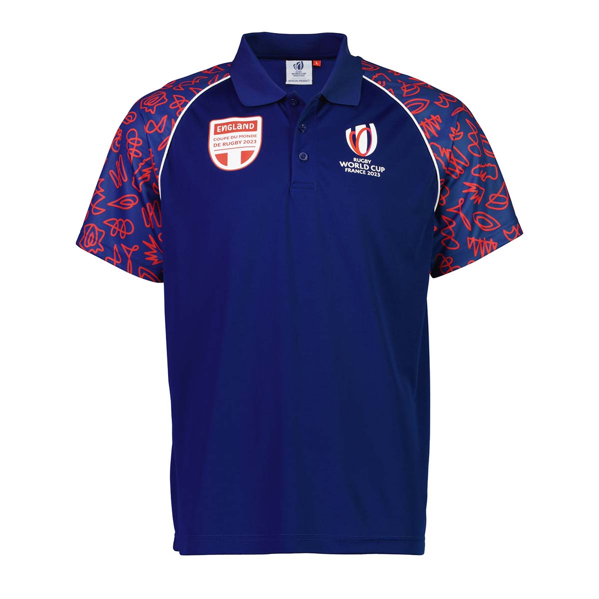 Mens England Rugby World Cup 2023 Polo - Navy - Front Mens England Rugby World Cup 2023 Polo - Navy - Front