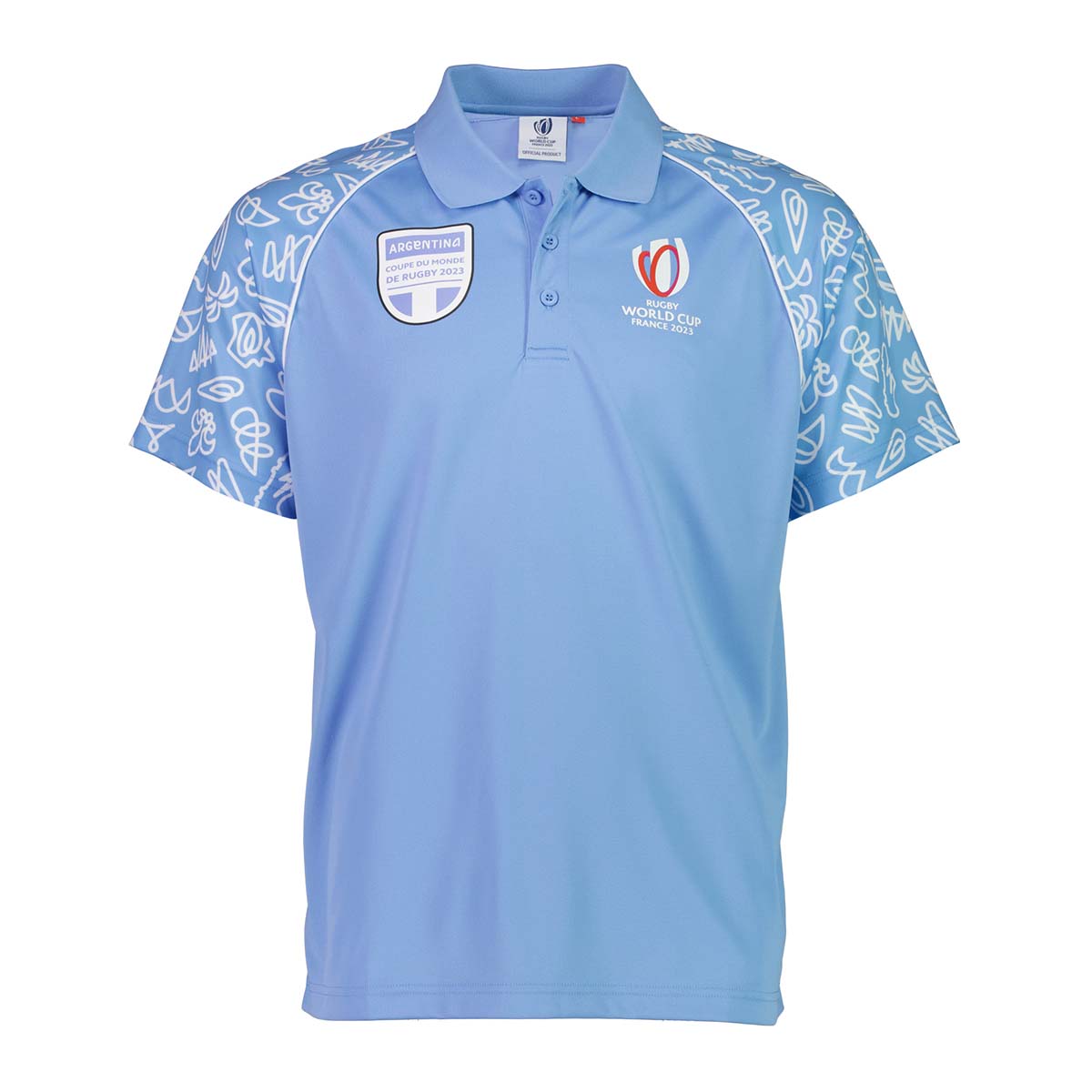 Mens Argentina Rugby World Cup 2023 Polo - Sky - Front Mens Argentina Rugby World Cup 2023 Polo - Sky - Front