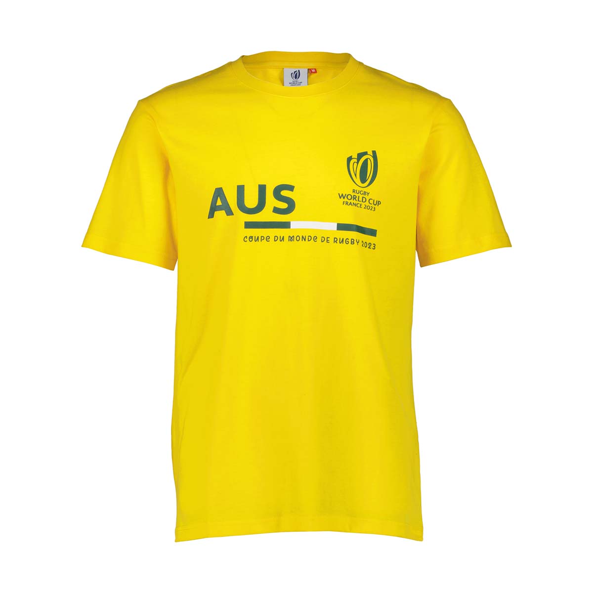 Mens Australia Rugby World Cup 2023 Supporters Tee - Gold - Fron Mens Australia Rugby World Cup 2023 Supporters Tee - Gold - Fron