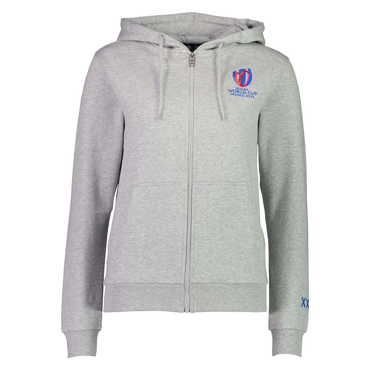 Womens Rugby World Cup 2023 Full Zip Hoodie - Grey - Front Womens Rugby World Cup 2023 Full Zip Hoodie - Grey - Front