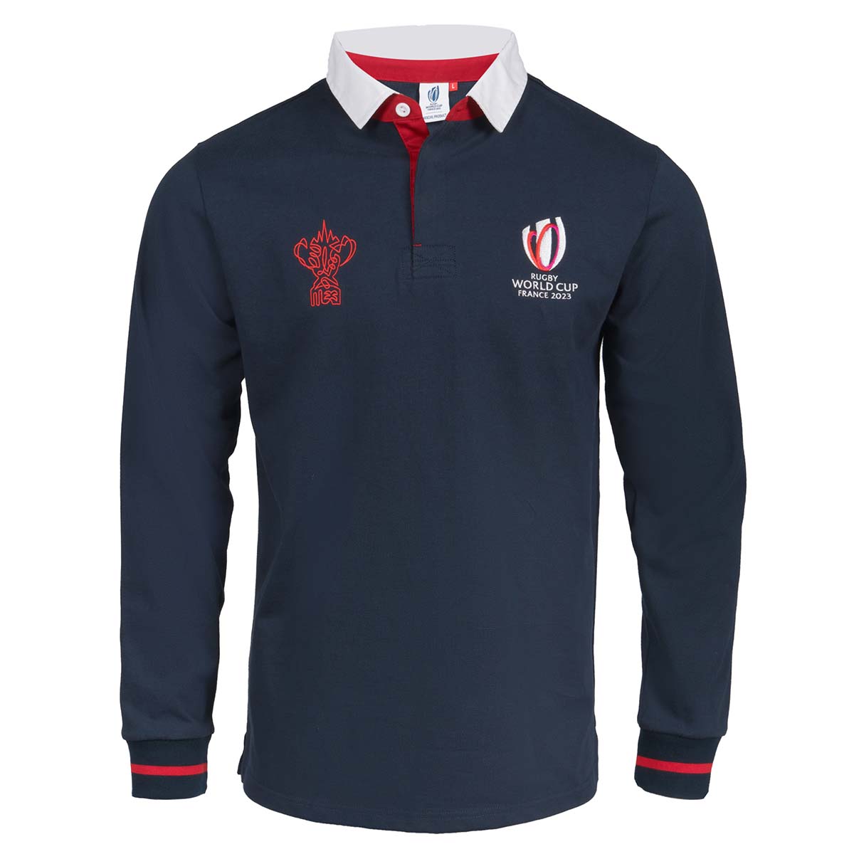 Mens Rugby World Cup 2023 Logo Rugby Shirt - Navy Long Sleeve -  Mens Rugby World Cup 2023 Logo Rugby Shirt - Navy Long Sleeve -