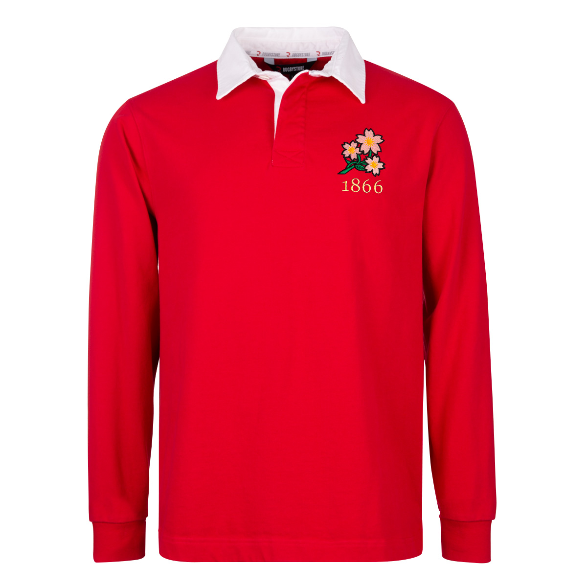 Japan Mens 1866 Origins Rugby Shirt Long Sleeve Red - Front Japan Mens 1866 Origins Rugby Shirt Long Sleeve Red - Front