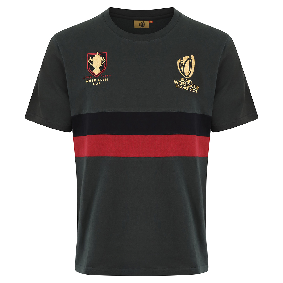 Mens Rugby World Cup 2023 Webb Ellis Stripe Tee - Black Haze - F Mens Rugby World Cup 2023 Webb Ellis Stripe Tee - Black Haze - F