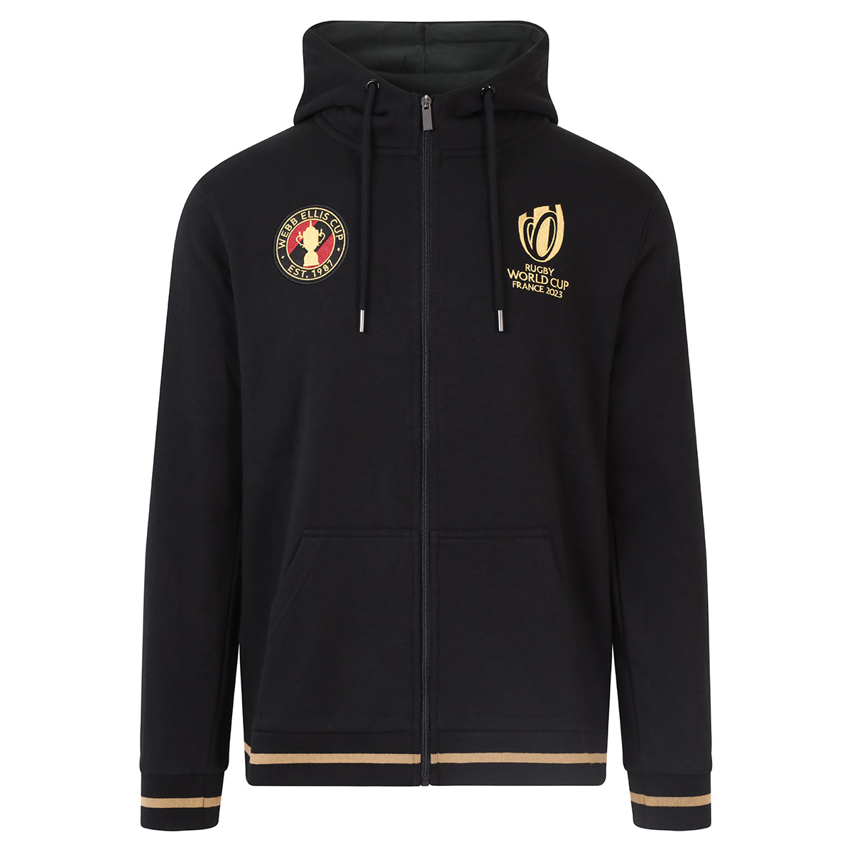 Mens Rugby World Cup 2023 Webb Ellis Zip Hoodie - Black - Front Mens Rugby World Cup 2023 Webb Ellis Zip Hoodie - Black - Front