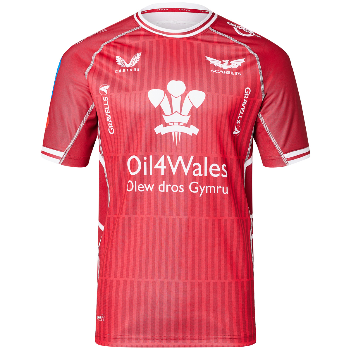 Scarlets Mens Home Rugby Shirt - Short Sleeve Red 2023 - Front Scarlets Mens Home Rugby Shirt - Short Sleeve Red 2023 - Front