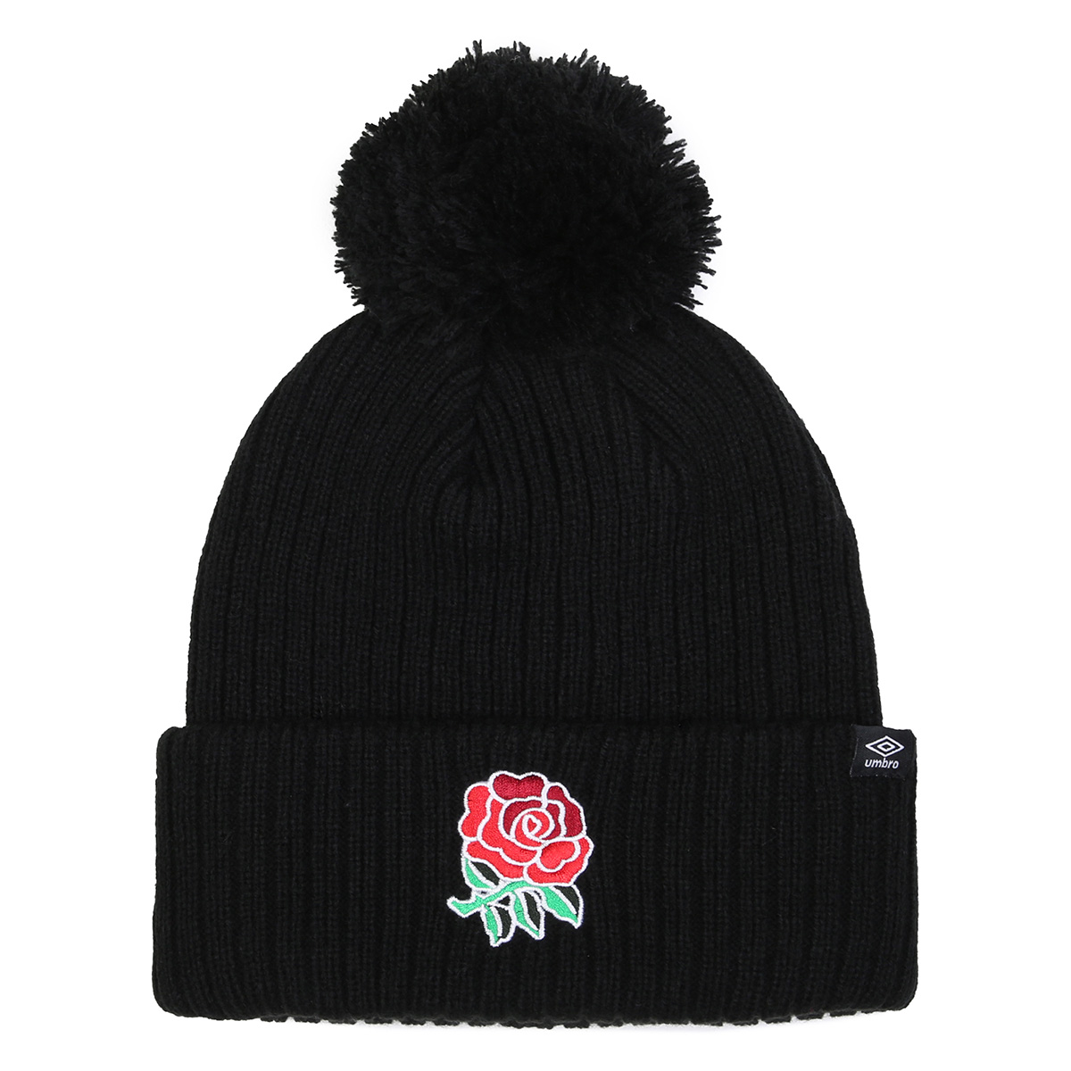 England Adults Pom Pom Beanie - Black 2023 - Front England Adults Pom Pom Beanie - Black 2023 - Front