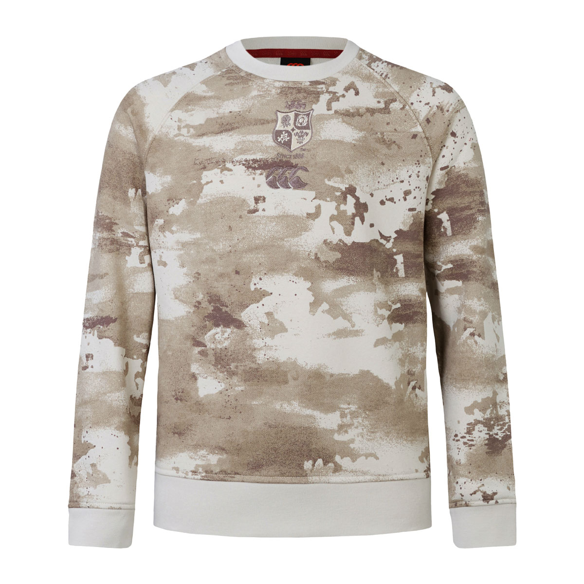 British and Irish Lions Junior Camo Crew Jumper Taupe - Front British and Irish Lions Junior Camo Crew Jumper Taupe - Front