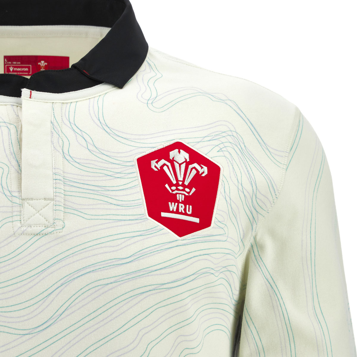 Wales Mens Away Cotton Rugby Shirt 25/26 Long Sleeve White - Close-up Front Wales Mens Away Cotton Rugby Shirt 25/26 Long Sleeve White - Close-up Front