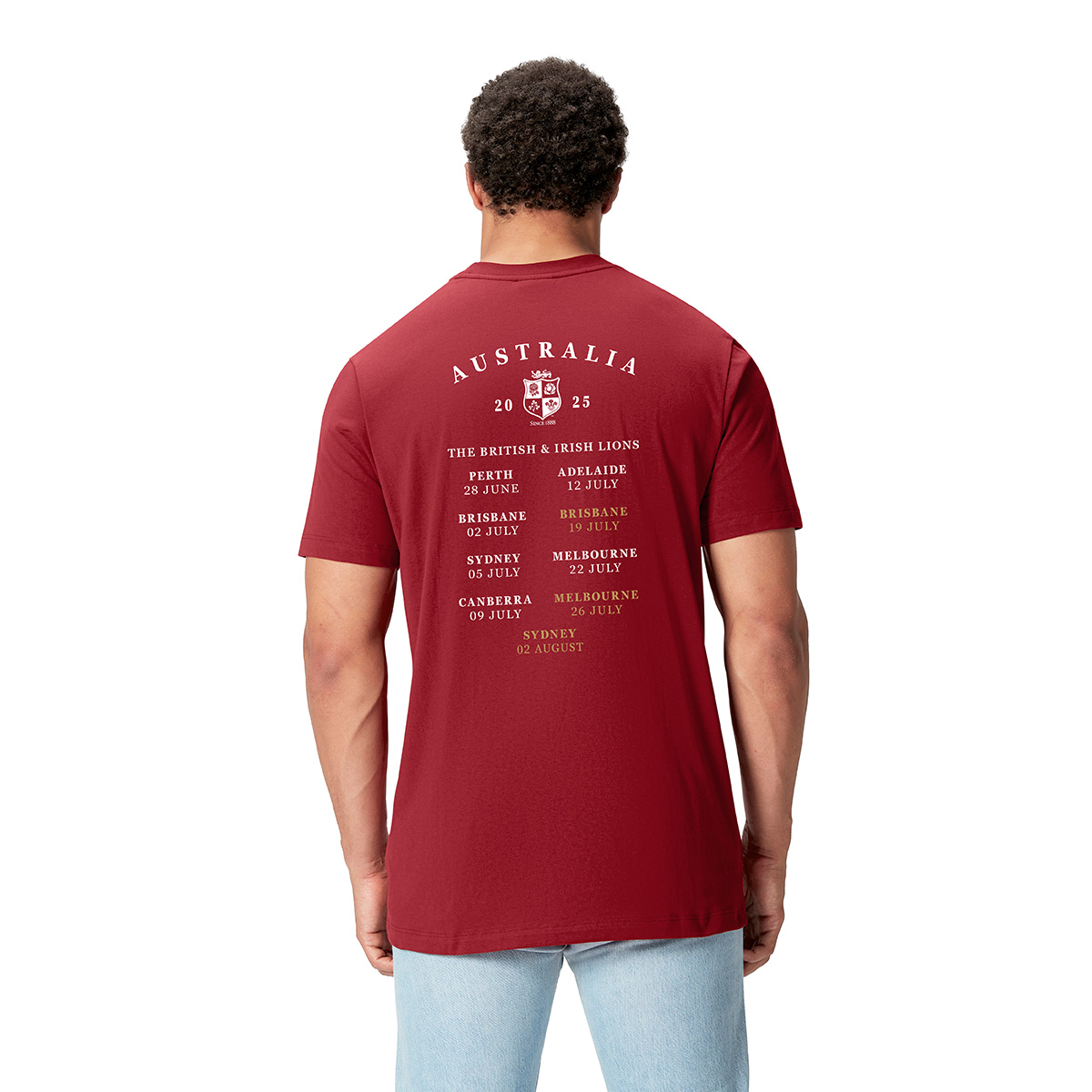 Limited Edition British and Irish Lions Mens Cotton T-Shirt Red - Model Back Limited Edition British and Irish Lions Mens Cotton T-Shirt Red - Model Back