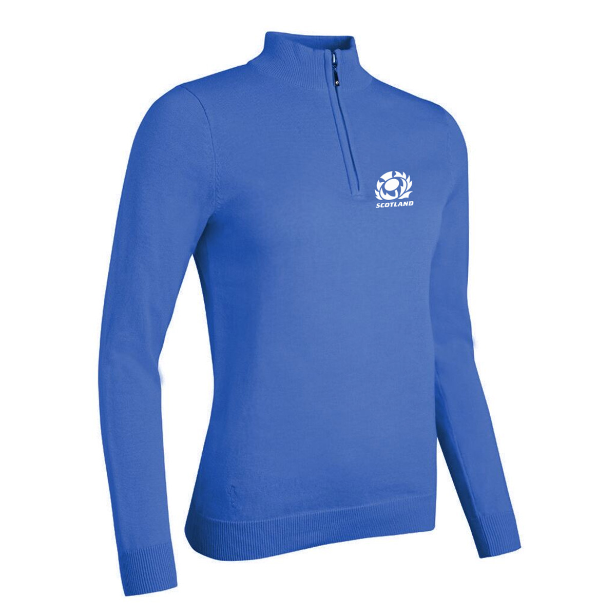 Scotland Womens Glenmuir Zip Neck Cotton Sweater Tahiti - Front Scotland Womens Glenmuir Zip Neck Cotton Sweater Tahiti - Front