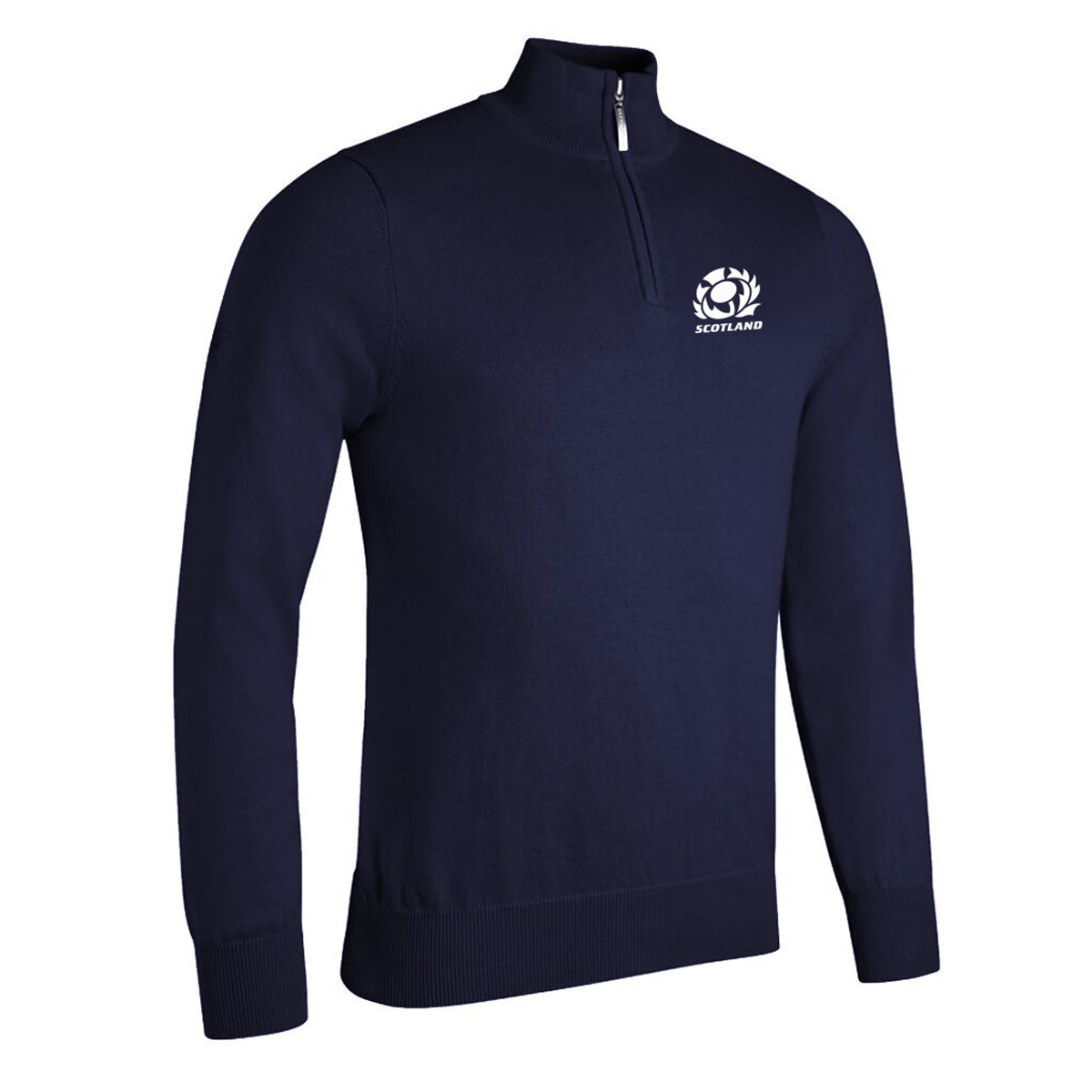 Scotland Mens Glenmuir Zip Neck Cotton Sweater Navy - Front Scotland Mens Glenmuir Zip Neck Cotton Sweater Navy - Front
