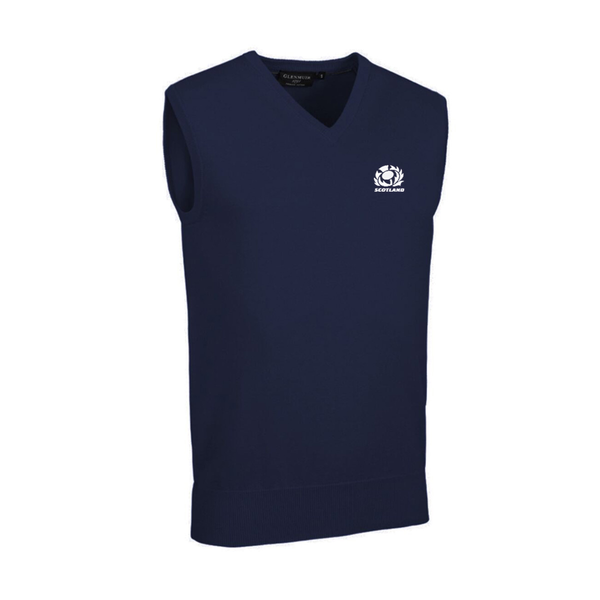 Scotland Mens Glenmuir V Neck Cotton Slipover Navy - Front Scotland Mens Glenmuir V Neck Cotton Slipover Navy - Front