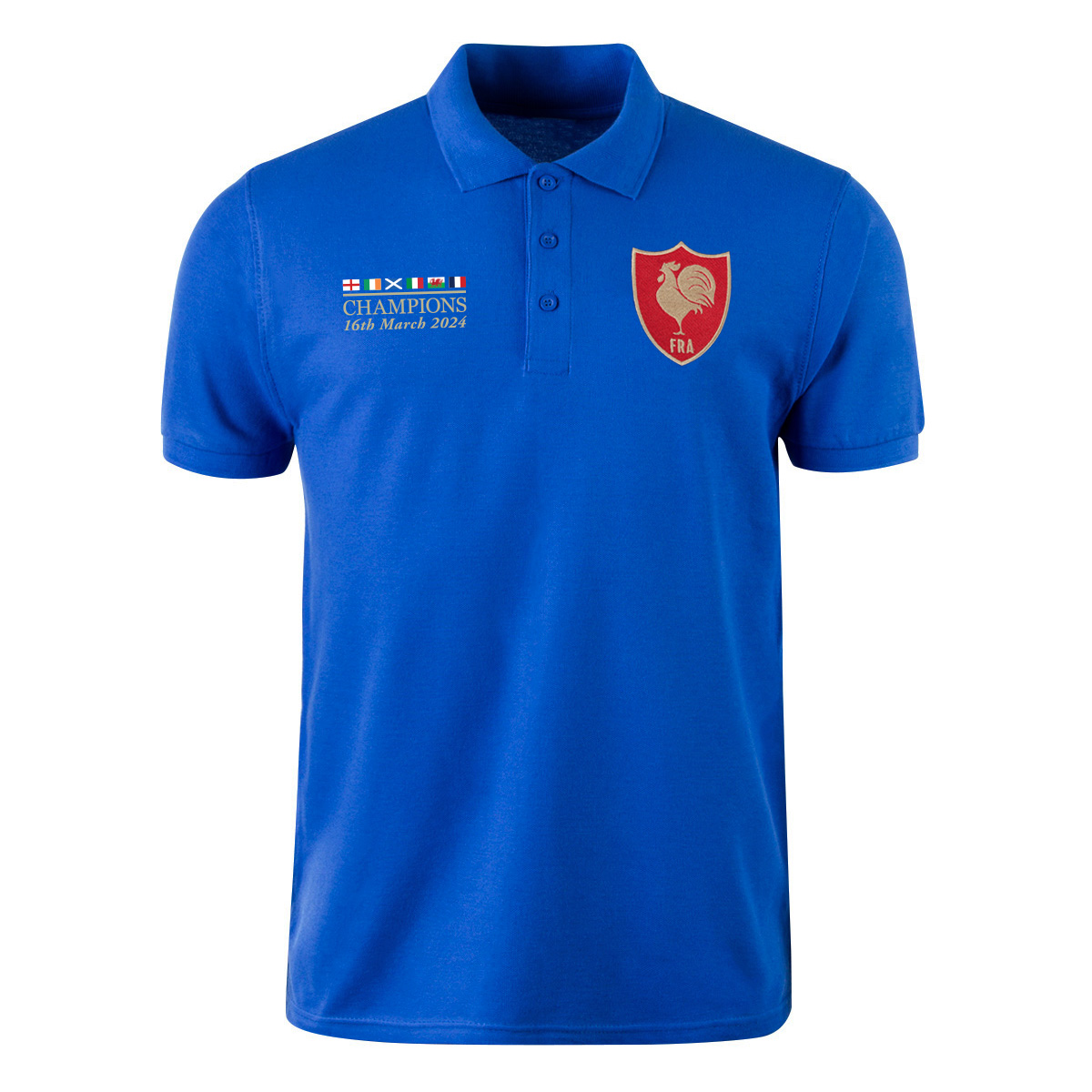 France Mens Champions 2025 Polo Shirt Royal Blue - Front France Mens Champions 2025 Polo Shirt Royal Blue - Front