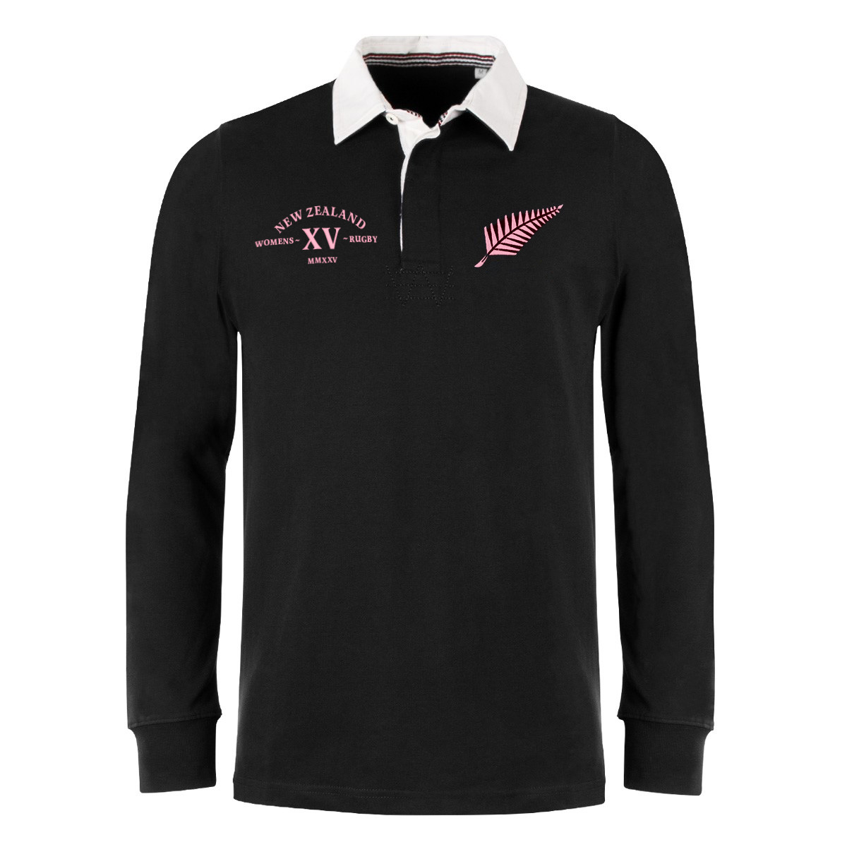 Womens World Cup New Zealand Adults Classic Heavyweight Rugby Shirt Black - Front Womens World Cup New Zealand Adults Classic Heavyweight Rugby Shirt Black - Front