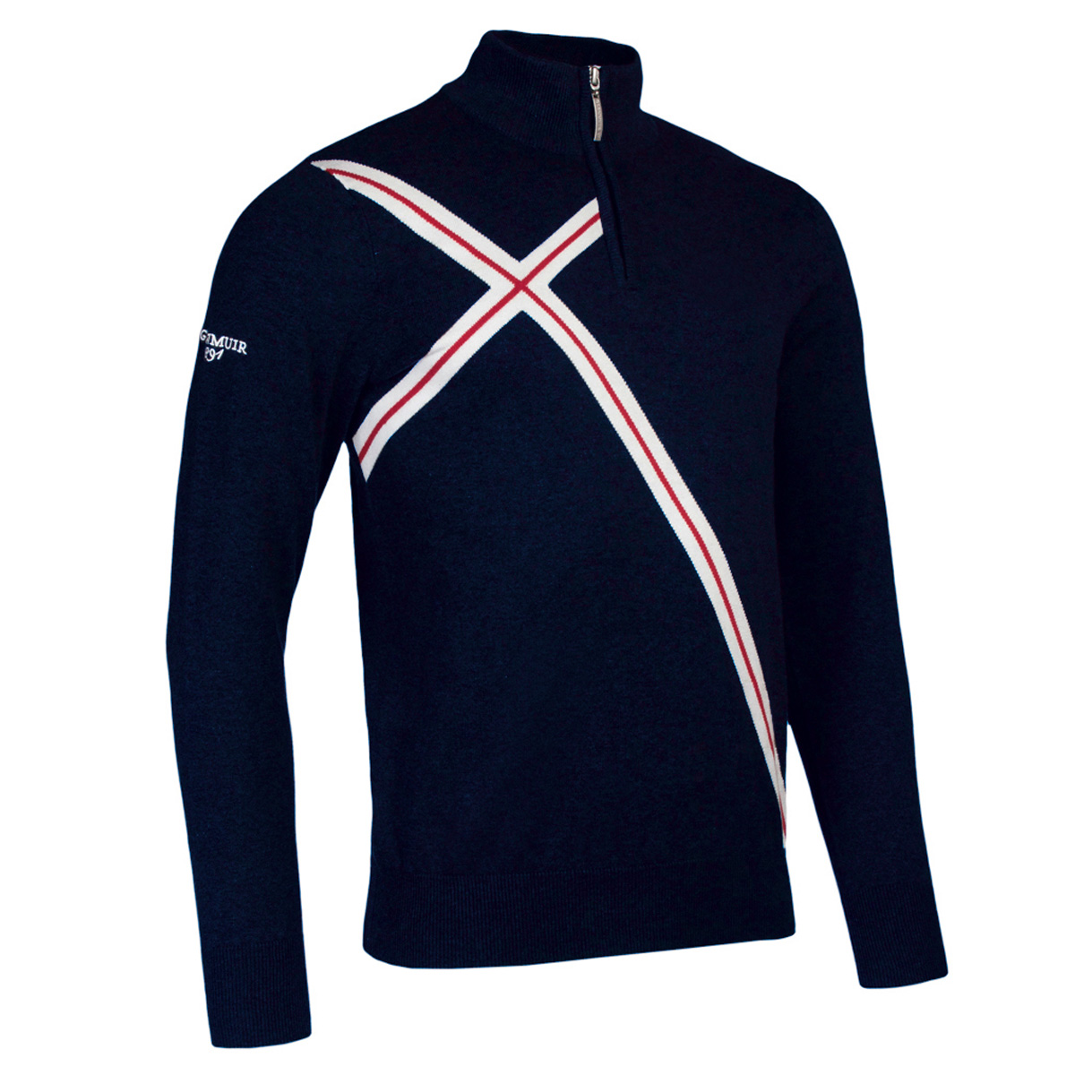 England Mens Glenmuir Union Jack Zip Neck Cotton Sweater Navy - Front England Mens Glenmuir Union Jack Zip Neck Cotton Sweater Navy - Front