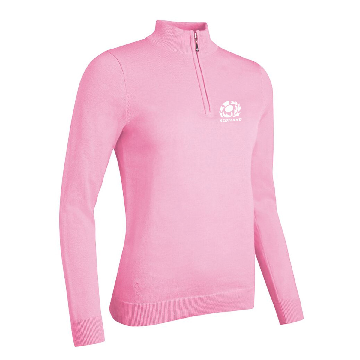 Scotland Womens Glenmuir Zip Neck Cotton Sweater Candy - Front Scotland Womens Glenmuir Zip Neck Cotton Sweater Candy - Front