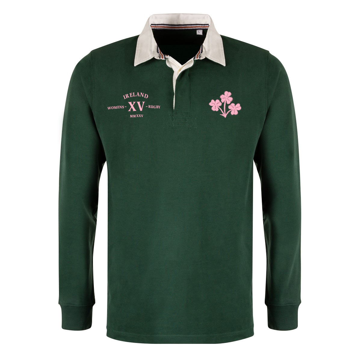 Womens World Cup Ireland Adults Classic Heavyweight Rugby Shirt Bottle Green - Front Womens World Cup Ireland Adults Classic Heavyweight Rugby Shirt Bottle Green - Front