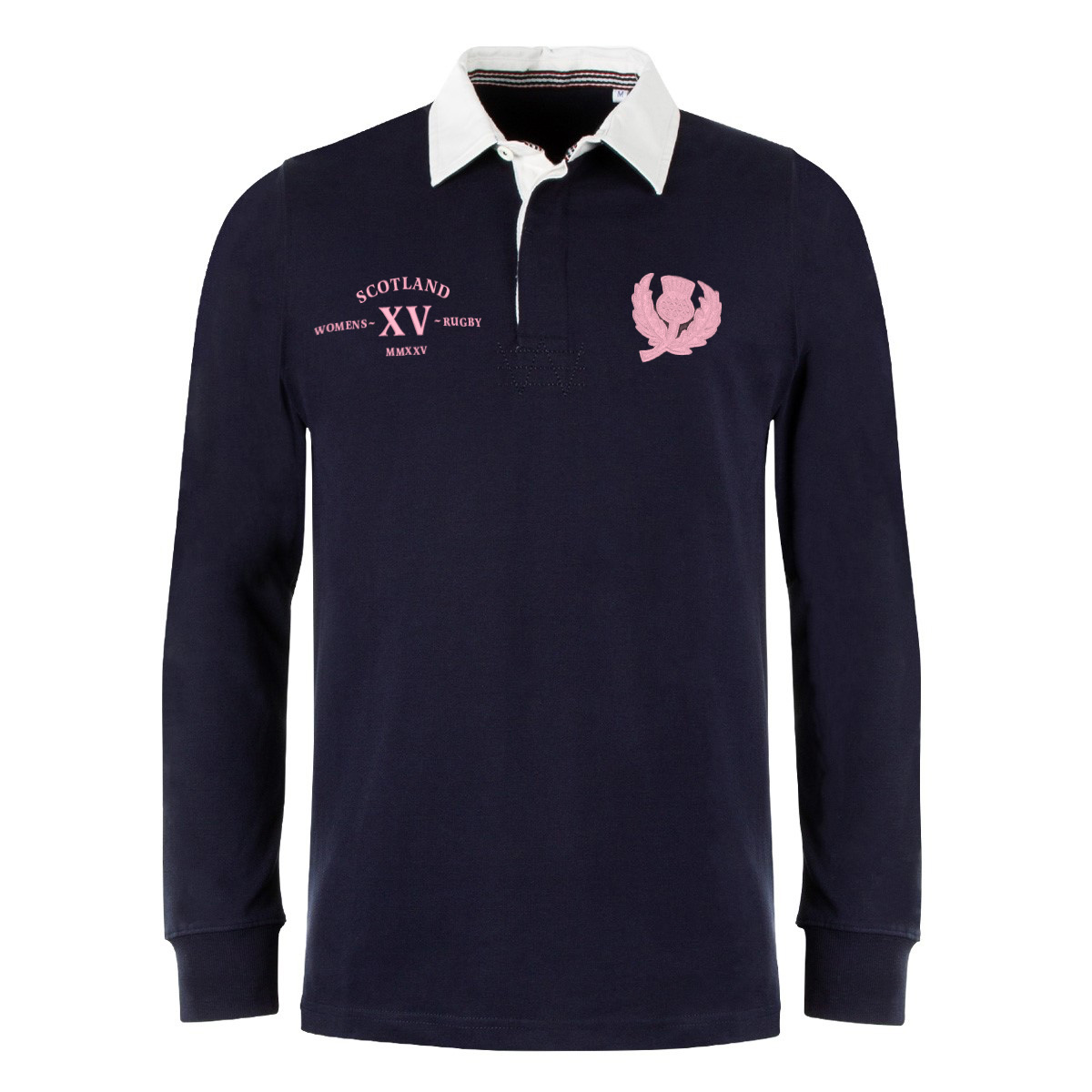 Womens World Cup Scotland Adults Classic Heavyweight Rugby Shirt Navy - Front Womens World Cup Scotland Adults Classic Heavyweight Rugby Shirt Navy - Front
