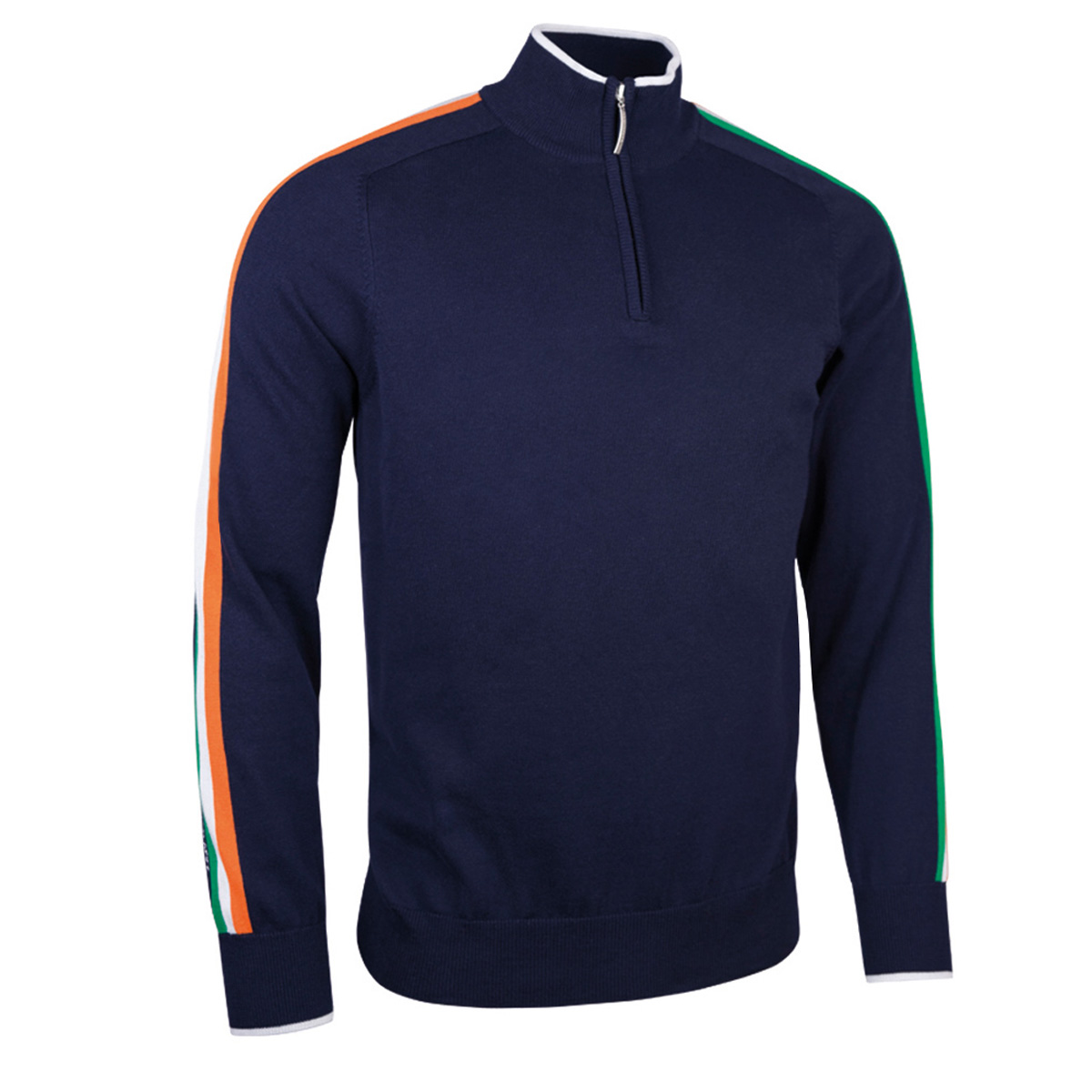 Ireland Mens Glenmuir Tricolour Zip Neck Cotton Sweater - Front Ireland Mens Glenmuir Tricolour Zip Neck Cotton Sweater - Front