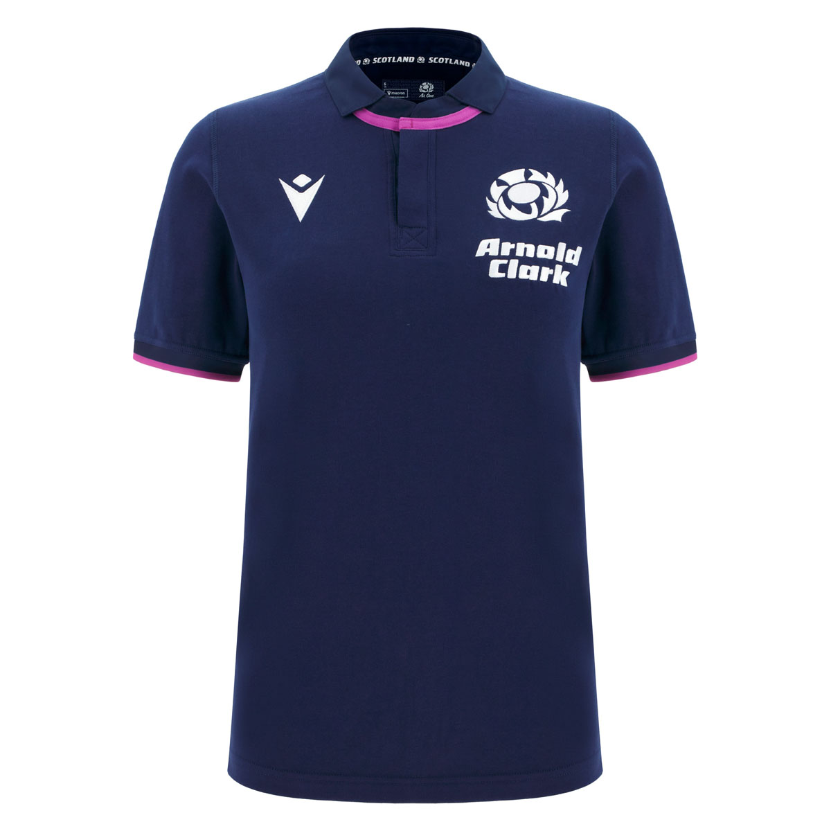 Scotland Womens Home Cotton Rugby Shirt 25/26 Short Sleeve Navy - Front Scotland Womens Home Cotton Rugby Shirt 25/26 Short Sleeve Navy - Front