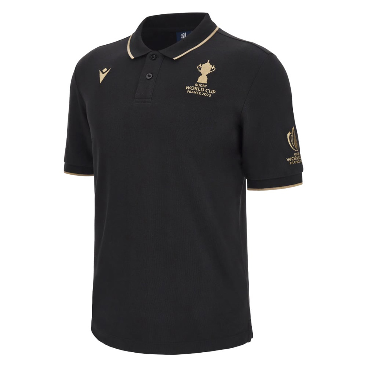 Rugby World Cup 2023 Macron Mens Webb Ellis Polo Shirt Black - Front Rugby World Cup 2023 Macron Mens Webb Ellis Polo Shirt Black - Front