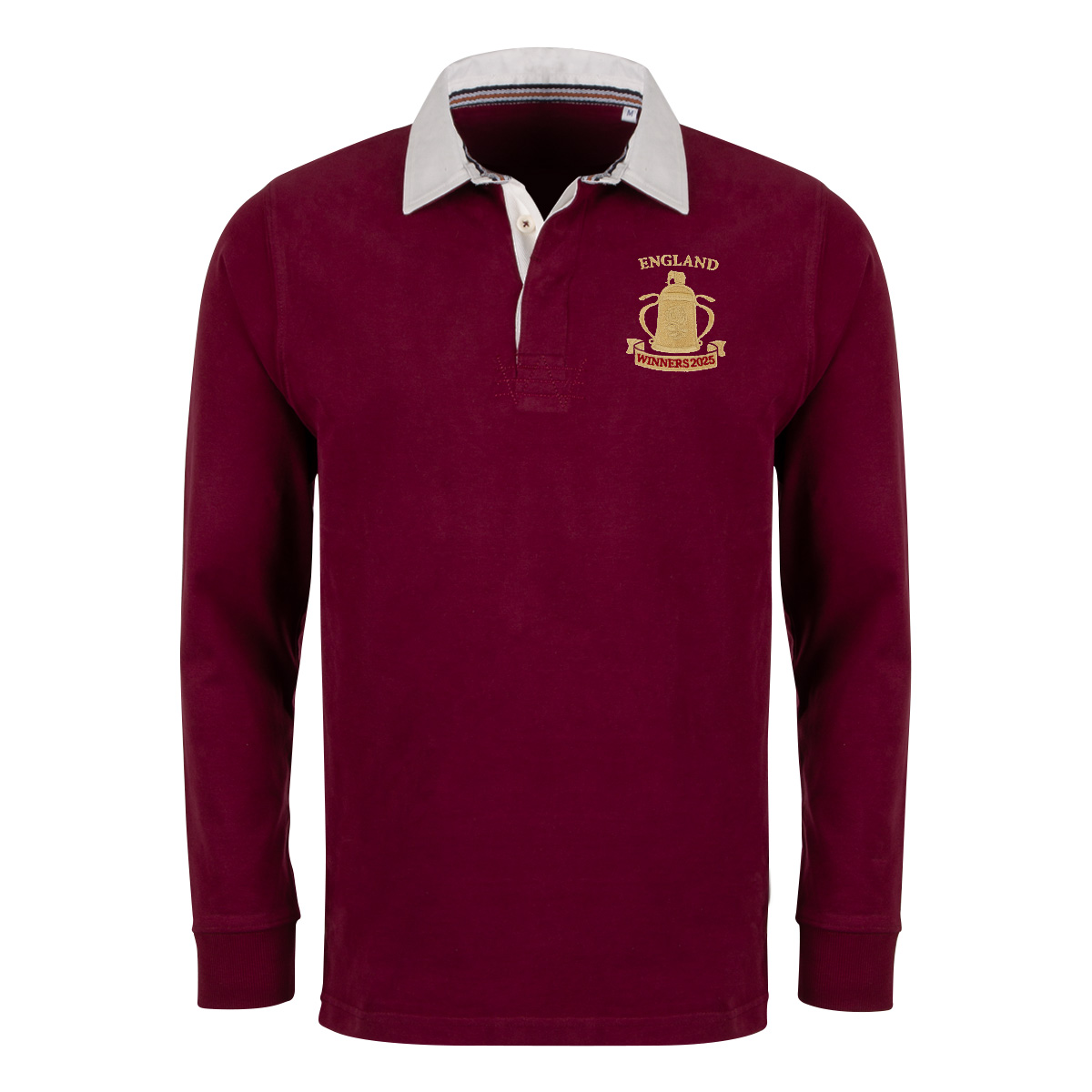 England Mens Cup Winners 2025 Heavyweight Rugby Shirt Burgundy - Front England Mens Cup Winners 2025 Heavyweight Rugby Shirt Burgundy - Front