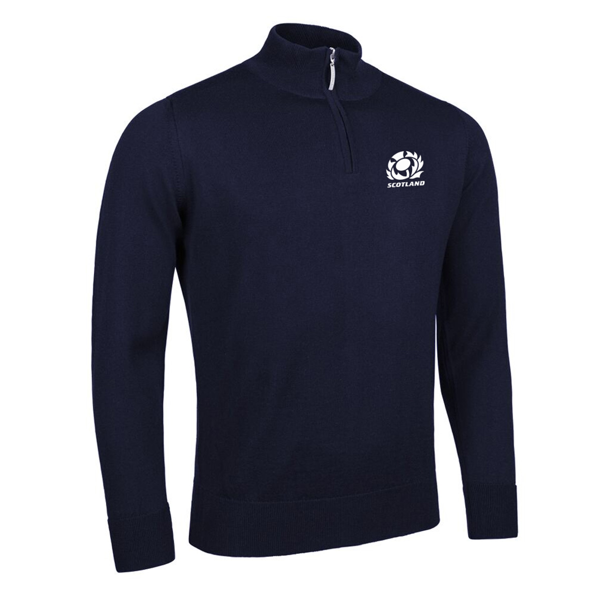 Scotland Mens Glenmuir Zip Water Repellent Merino Blend Sweater Navy - Front Scotland Mens Glenmuir Zip Water Repellent Merino Blend Sweater Navy - Front
