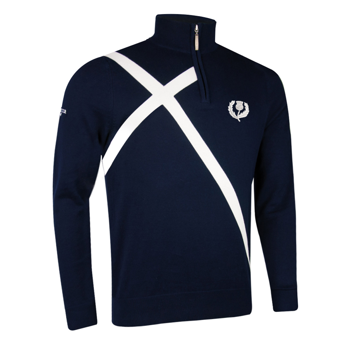 Scotland Mens Glenmuir Saltire Zip Neck Cotton Sweater Navy - Front Scotland Mens Glenmuir Saltire Zip Neck Cotton Sweater Navy - Front