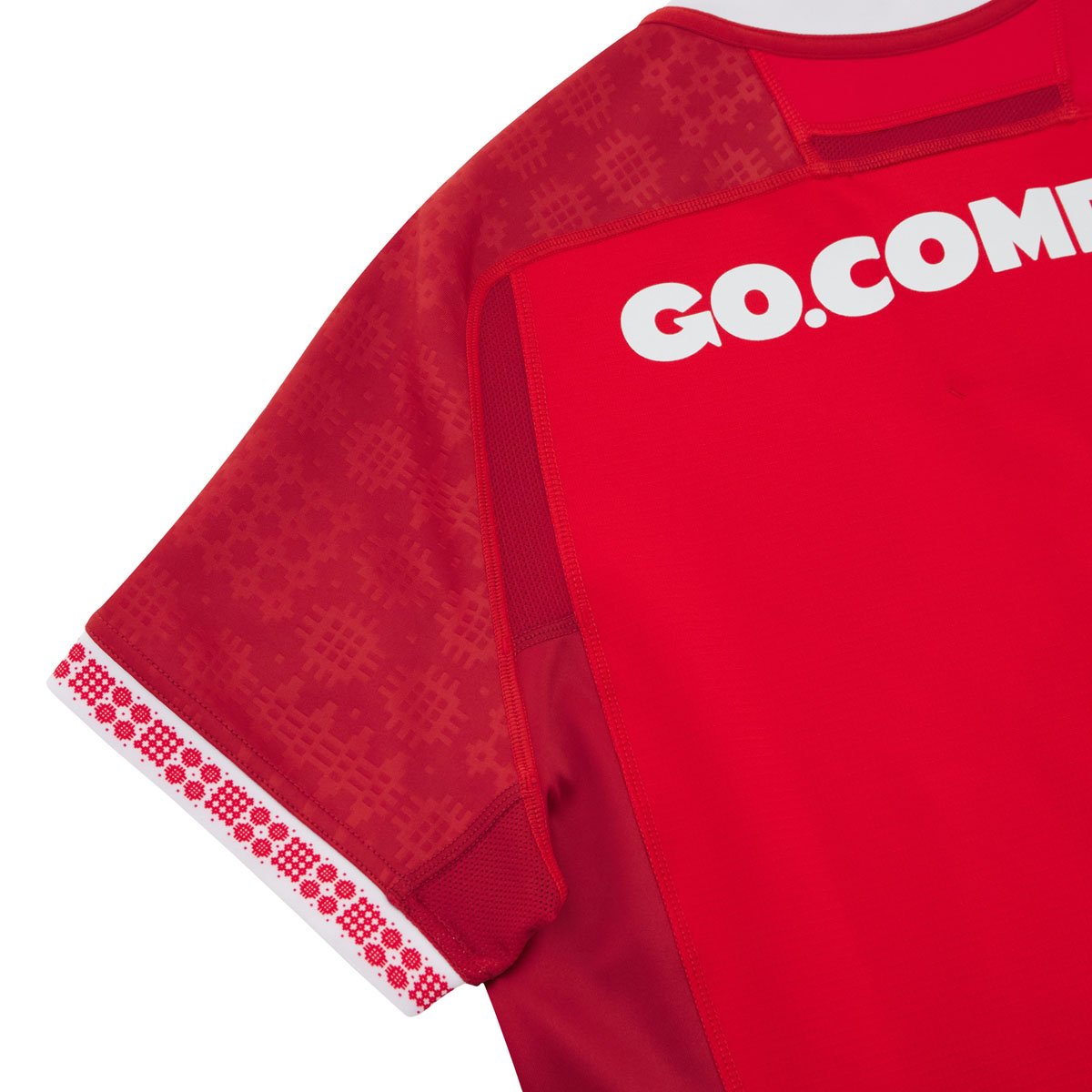 Wales Mens Home Rugby Shirt Slim Fit 25/26 Red - Sleeve Detail Close-up