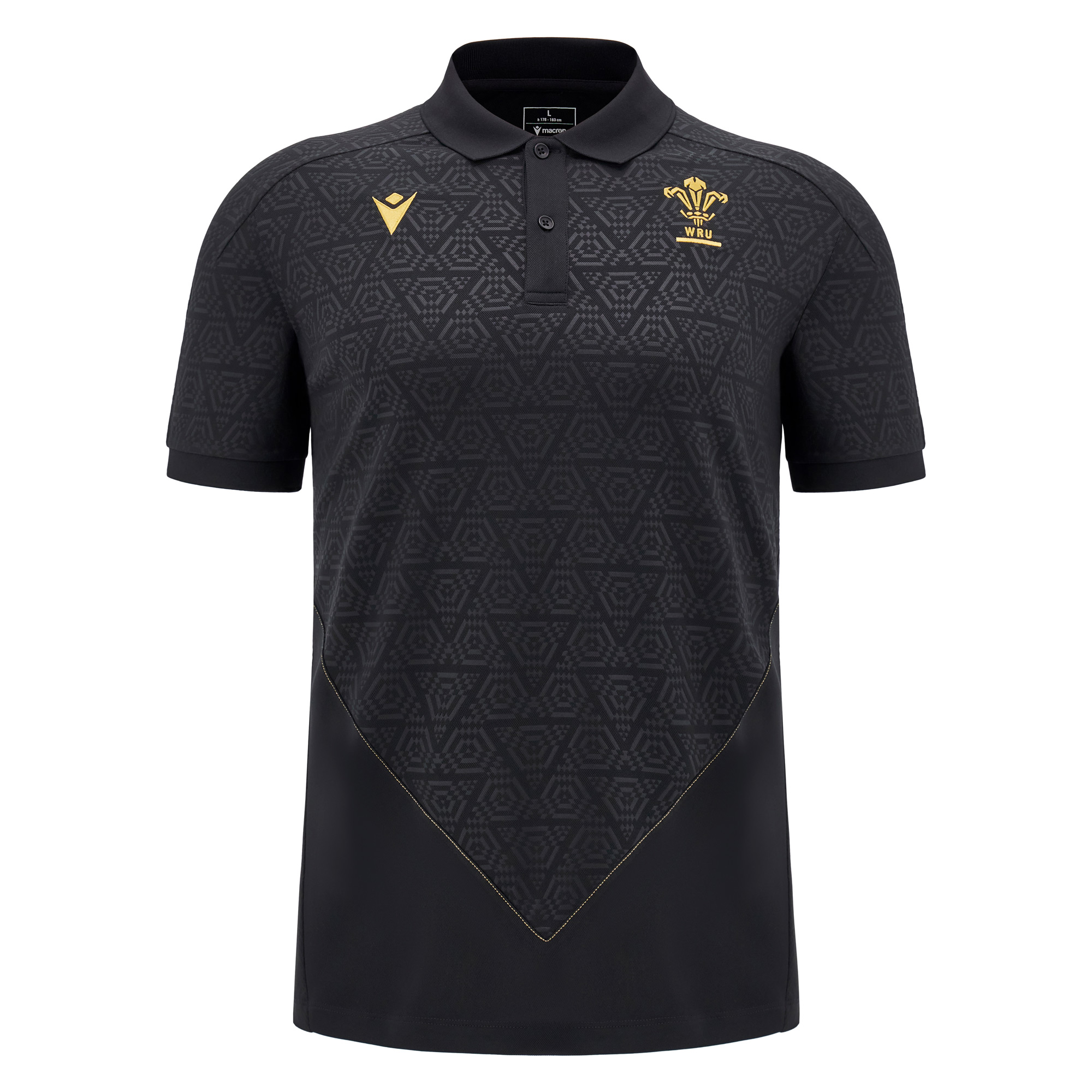 Wales Mens Travel Poly Polo - Black 2025 - Front Wales Mens Travel Poly Polo - Black 2025 - Front