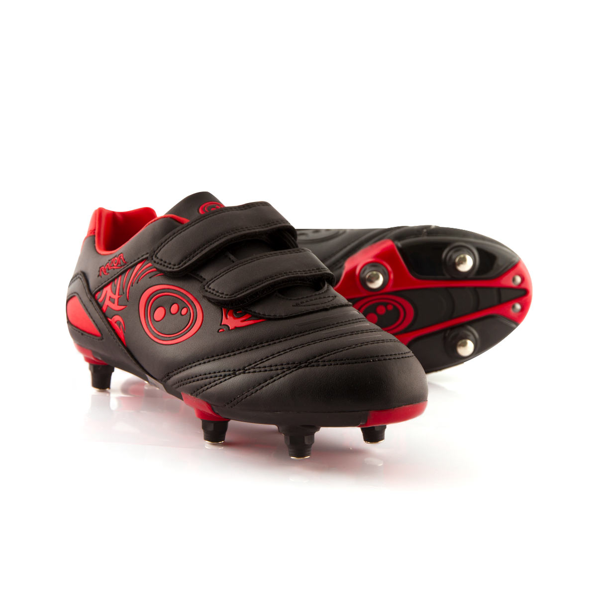 Optimum Kids Razor Velcro Soft Ground Rugby boots - Black and Red Optimum Kids Razor Velcro Soft Ground Rugby boots - Black and Red