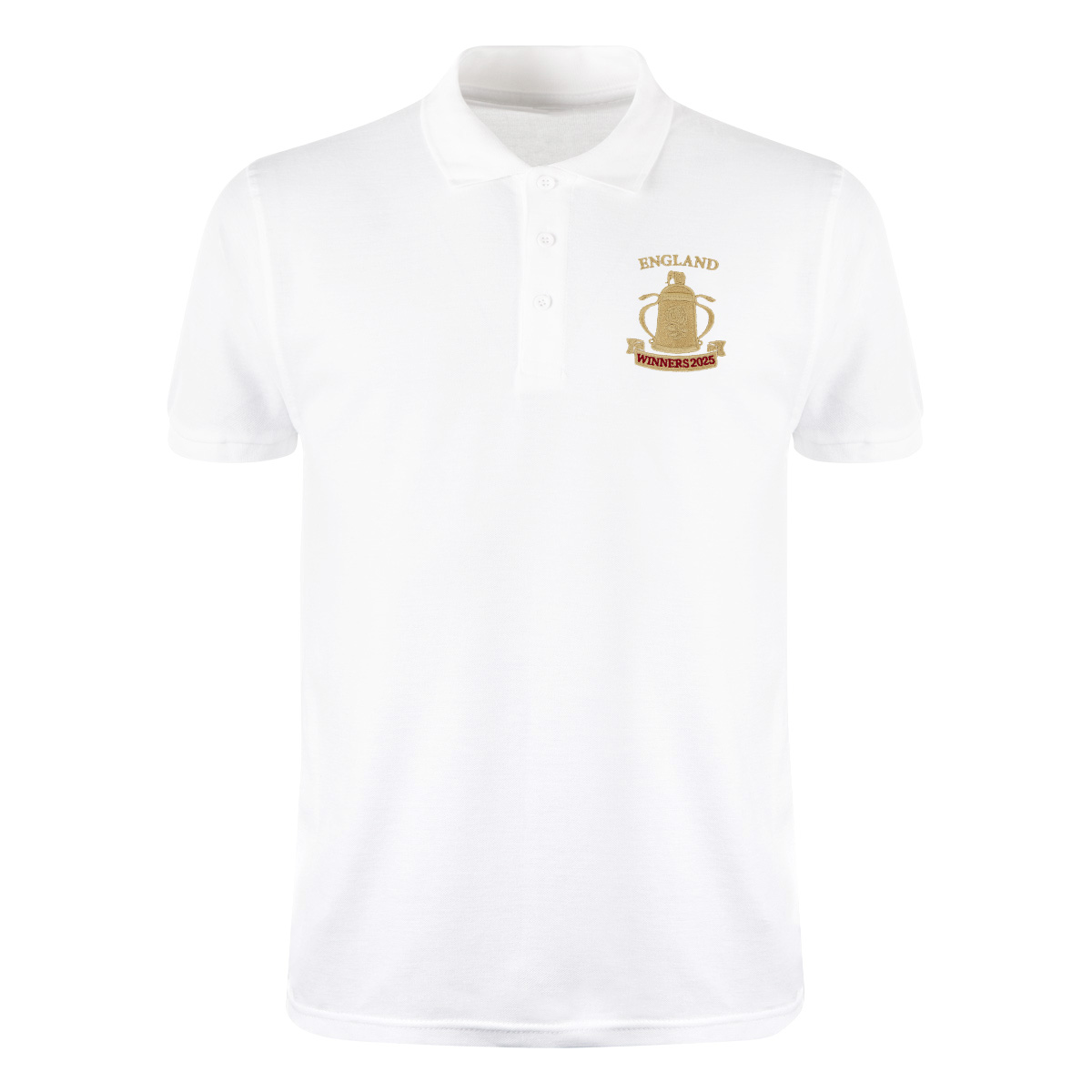 England Mens Cup Winners 2025 Classic Polo Shirt White - Front England Mens Cup Winners 2025 Classic Polo Shirt White - Front